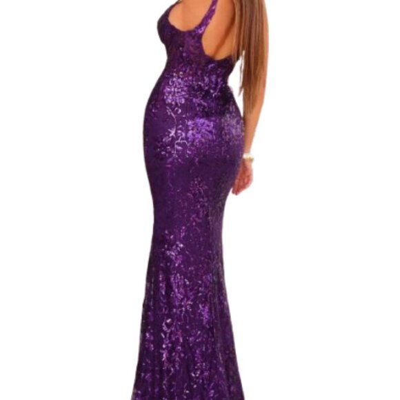 NWT Clarisse 811236 Sequin Evening Dress Purple Size 0 - Picture 3 of 5